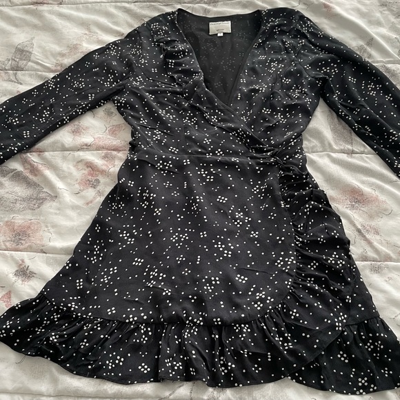 Privacy Please Revolve wrap black polka dots long sleeve mini dress, size S boho - Picture 6 of 15